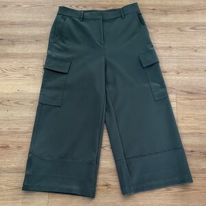 Loft Womens Army Green Structured Wideleg Cargo Pants Size 4 Cropped Workwear
